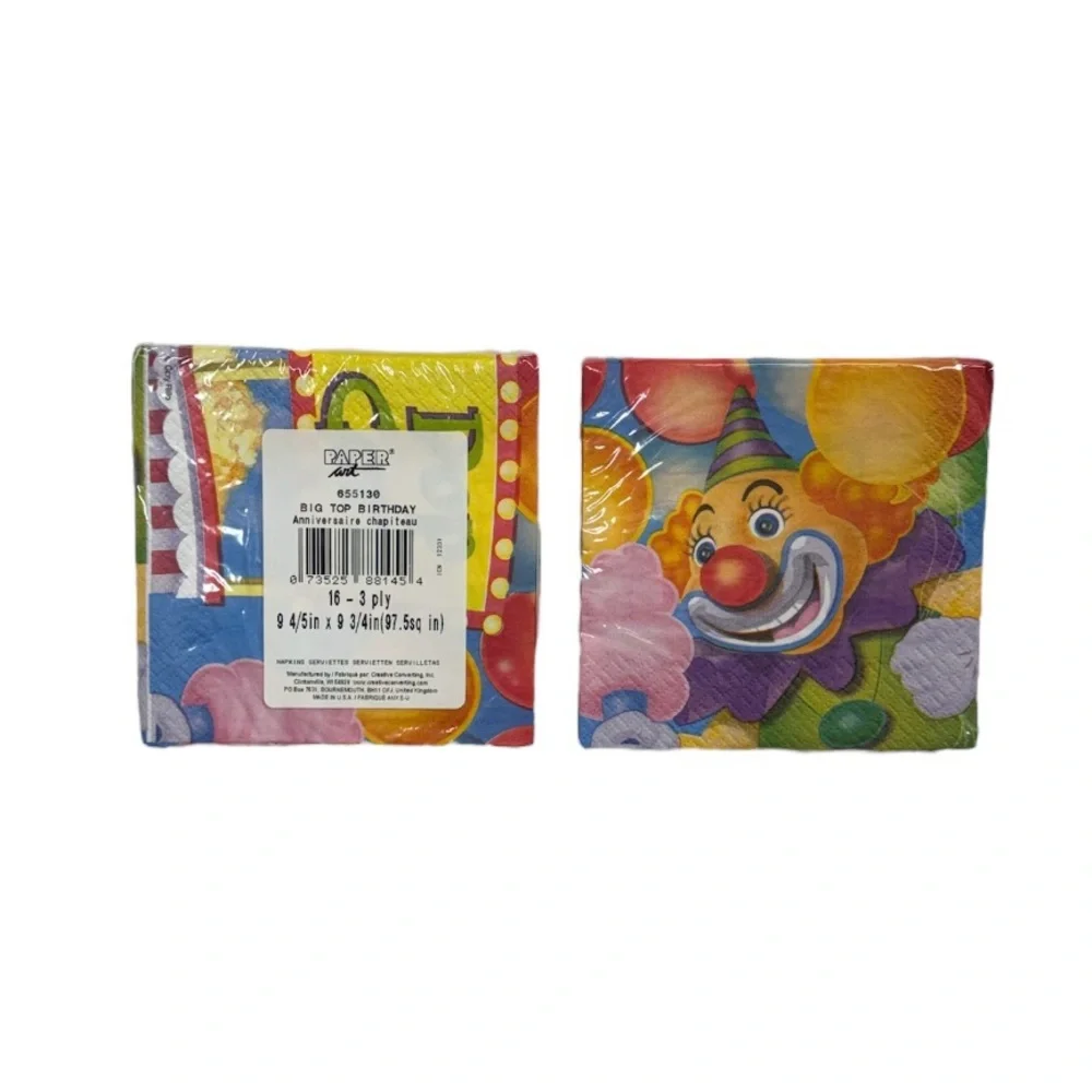 Creative Converting set of 2, 16 count clown themed napkins brand new in package